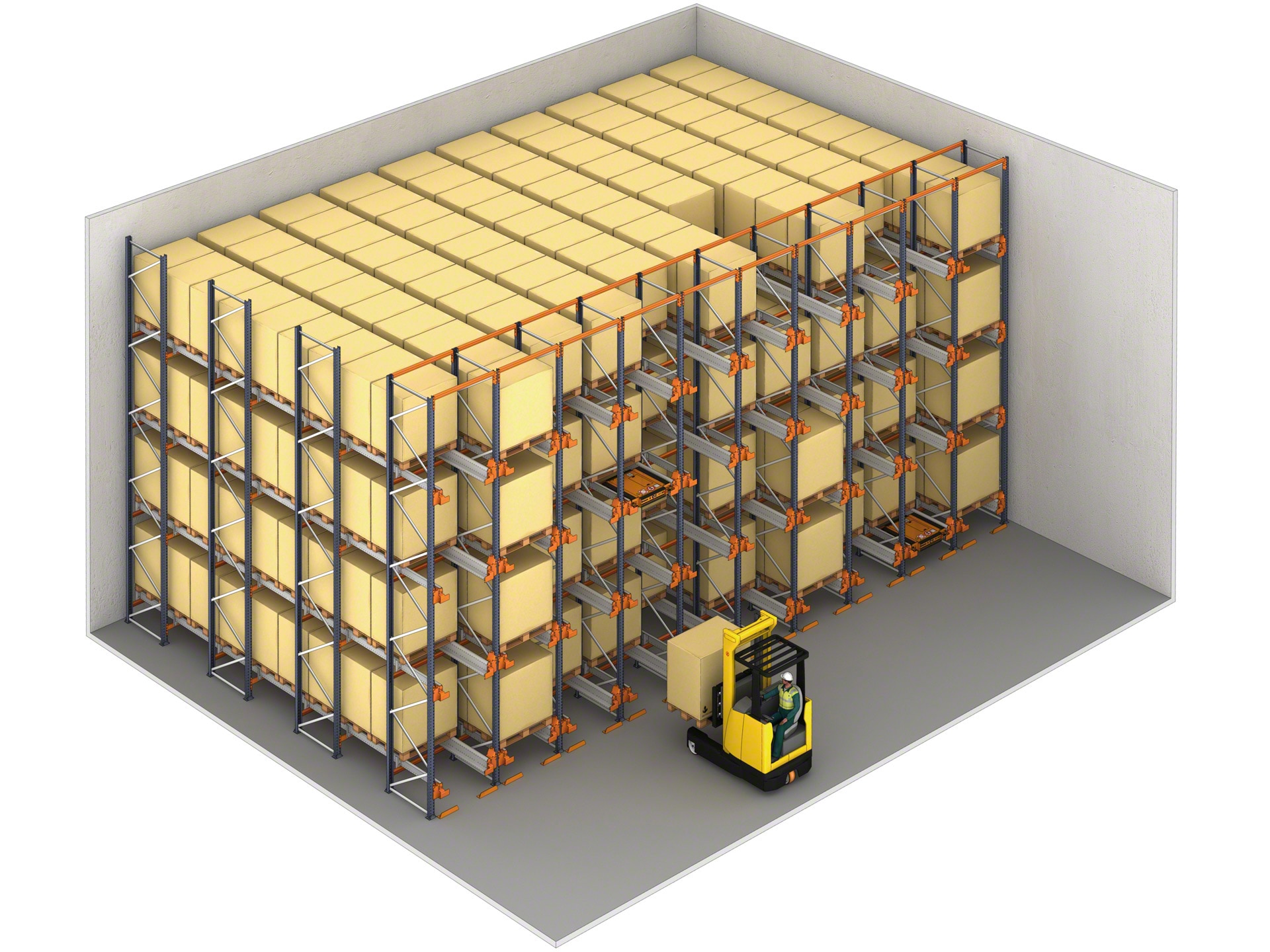 Jediným příkazem může Pallet Shuttle naplnit celý skladovací kanál