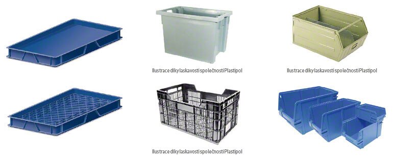 Příklady různých druhů skříňových kontejnerů.
